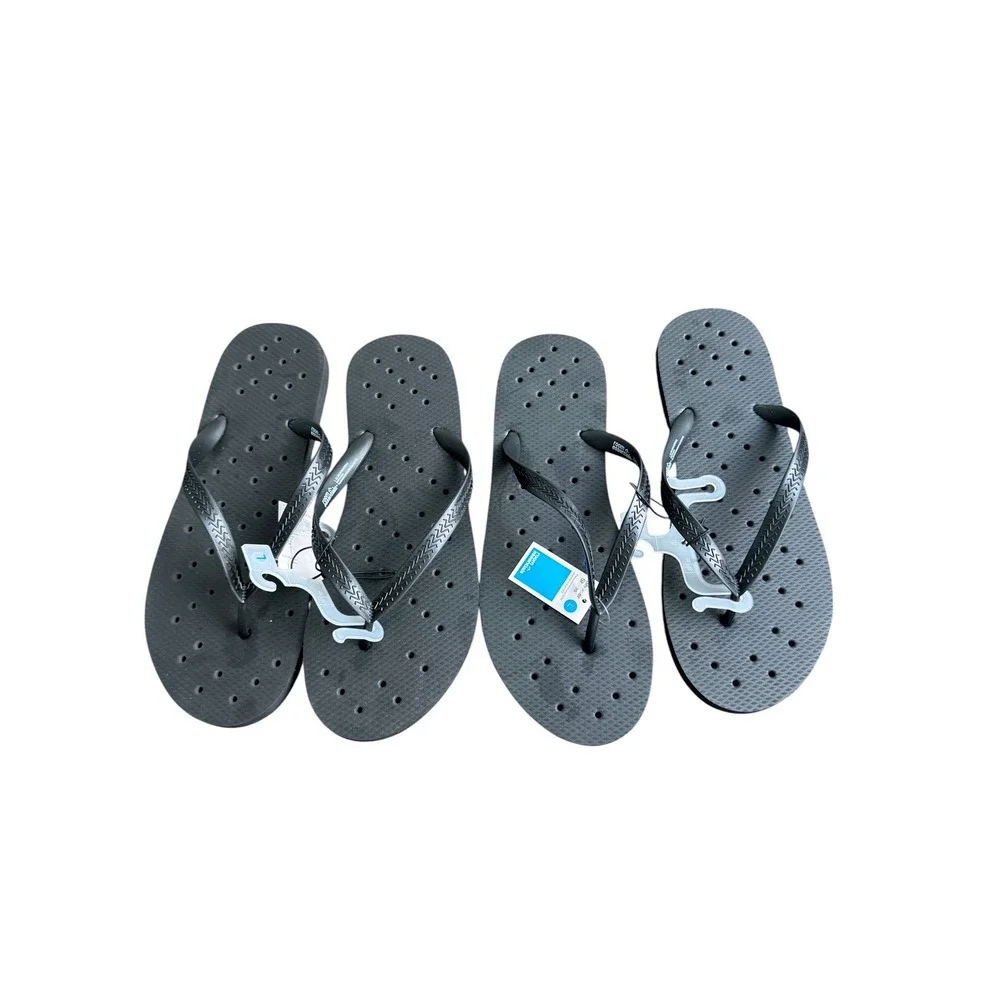 Room Essentials Set of 2  Black Shower Shoes Flip Flops Mens 11/12 Womens 13